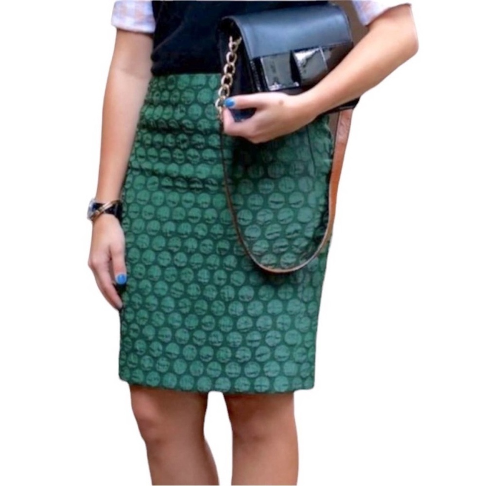 MAEVE ANTHROPOLOGIE GREEN JACQUARD POLKA DOT PENCIL SKIRT SIZE 4